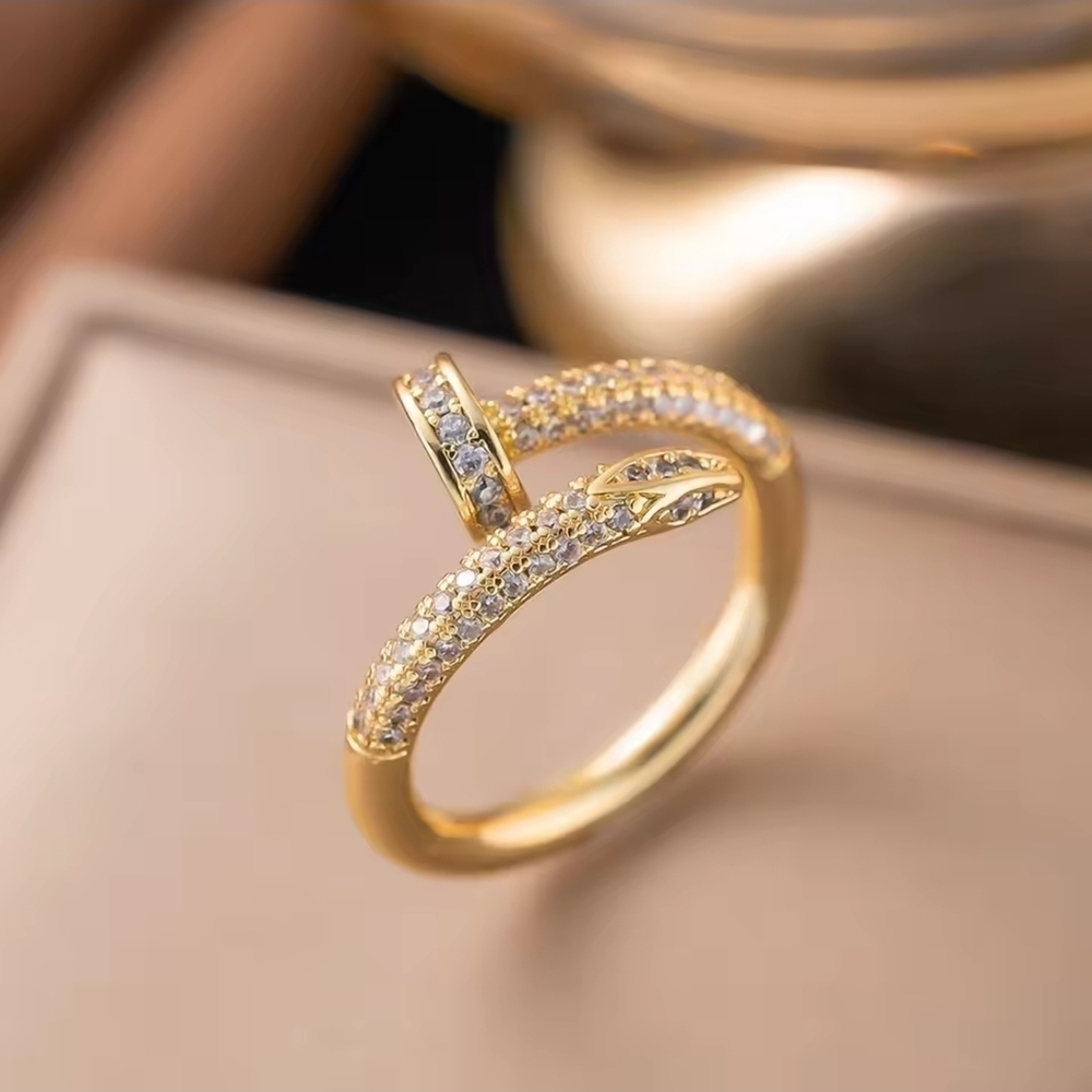 Sparkly Zircon Nail Design Ring – Gold Option